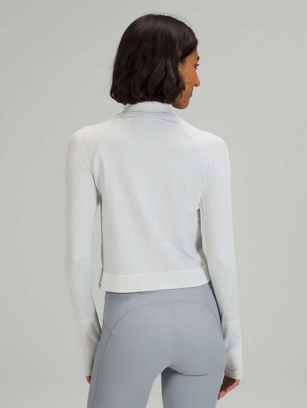 Lululemon Rest Less Cropped 1/2 ZipDiagonal Rib Silver Drop / White - Picture 5 of 10